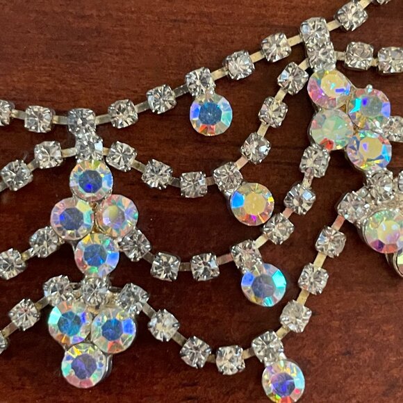 Sparkling Statement Bib Necklace  with AB Rhinestones – Silver Tone - Picture 4 of 4